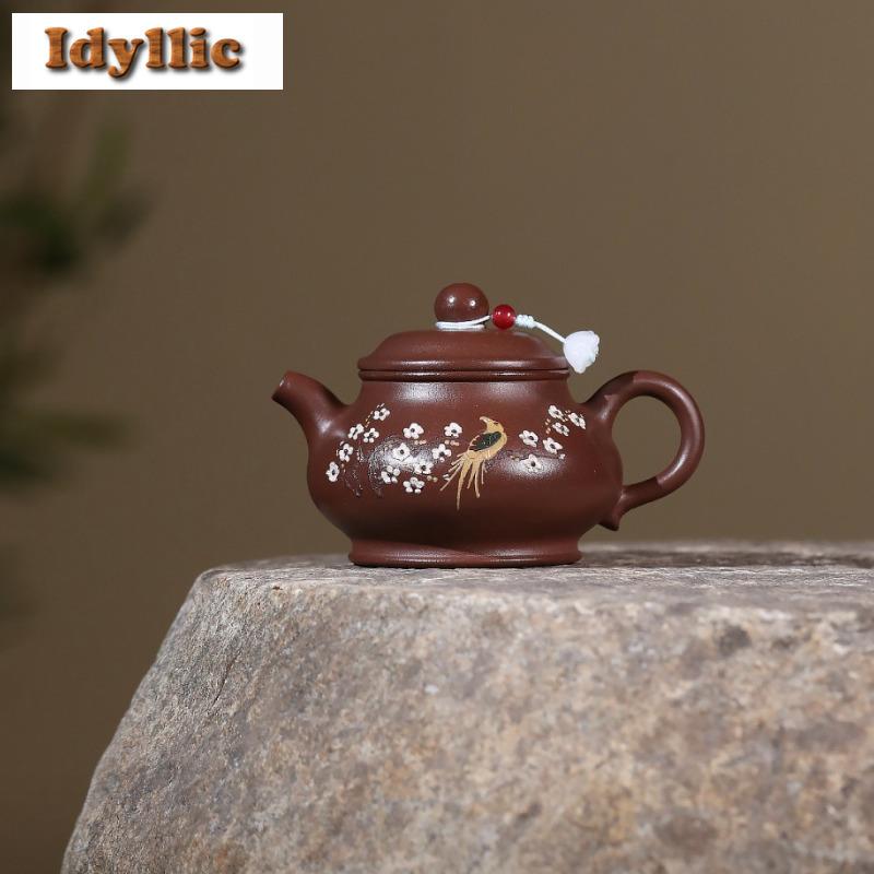 140ml Traditional Yixing Purple Clay Teapots Handmade Pan Pot Raw Ore Purple Mud Kettle With Filter Zisha Tea Set Tea Services