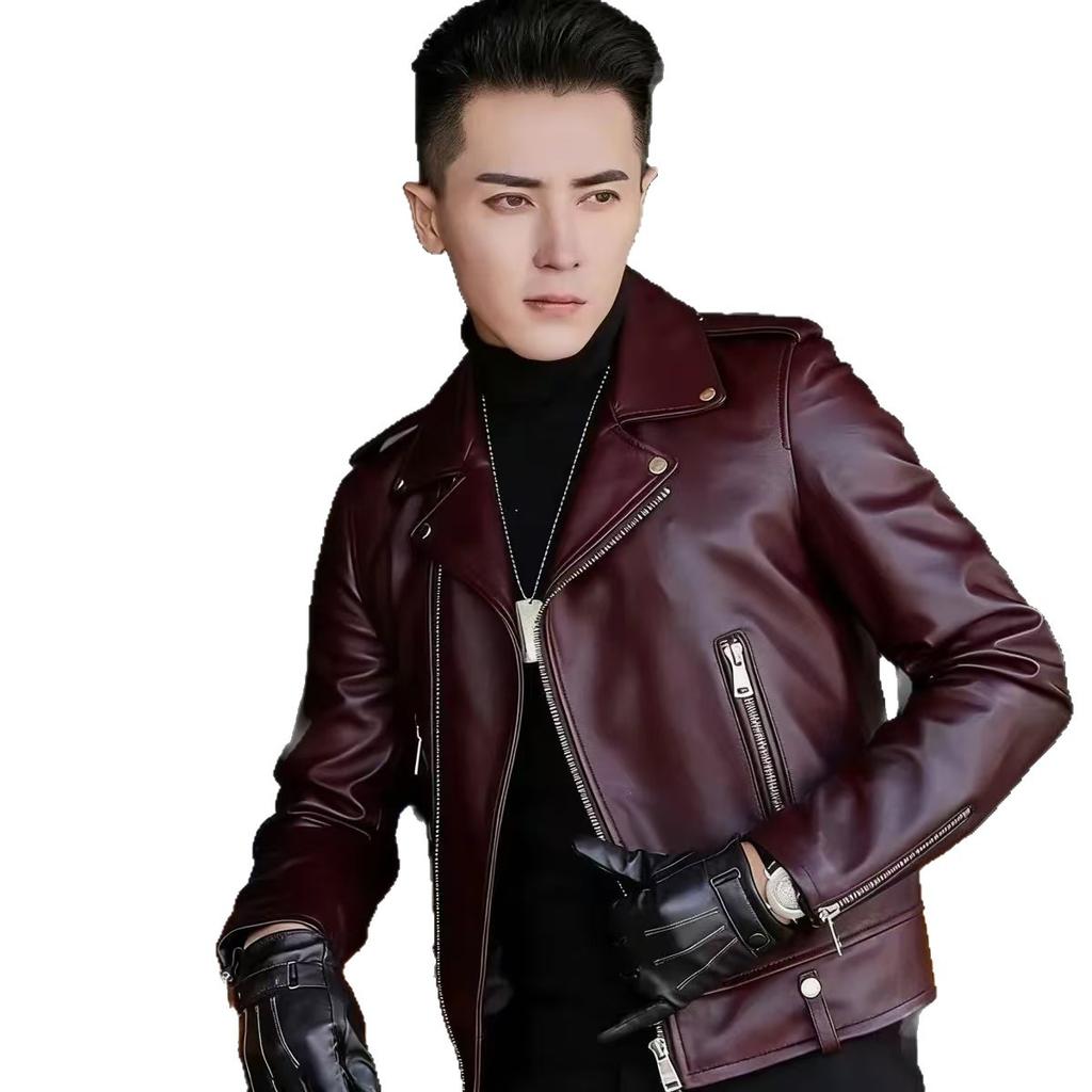 Spring and Autumn New Leather Jacket Motorcycle Leather Jacket Men's Short Slim Handsome Youth Men's Jacket Trend