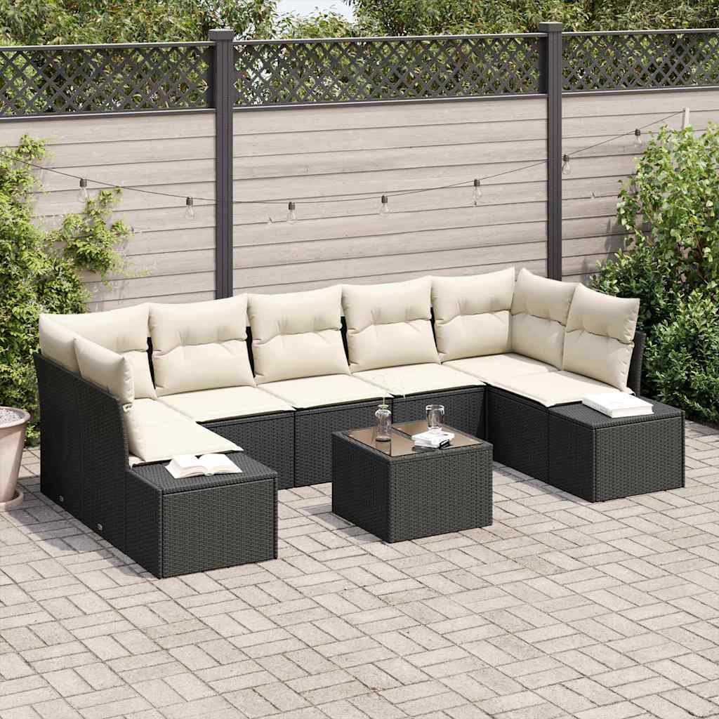 Garden Sofa Set with Cushions 8 pcs Black and Cream Poly Rattan
