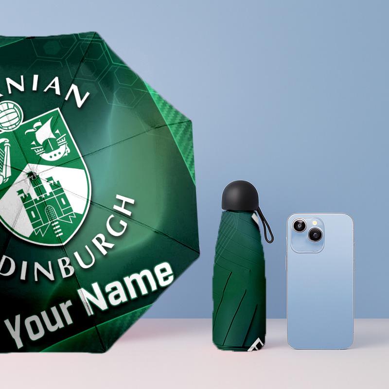 Hibernian FC Manual Five Fold 8 Rib Umbrella Support Custom Text, Lightweight Travel Umbrella
