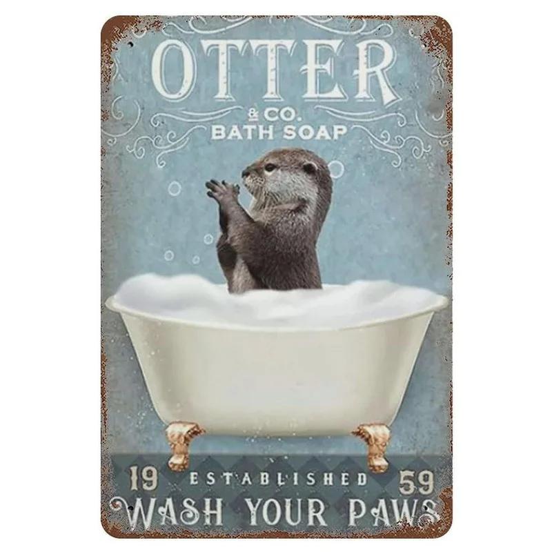 Retro Metal Tin Signs Cat Dog Bath Soap Wash Your Paw Bubble Posters Vintage Toilet Cave Bar Home Bathroom Wall Decoration Signs