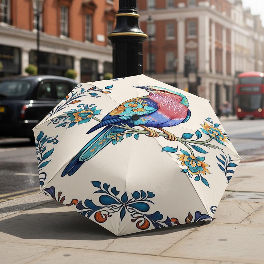 1 PC Automatic Folding Umbrella-Khokhloma Pattern, Portable & Foldable Design with 8 Ribs, Christmas Birthday Gifts