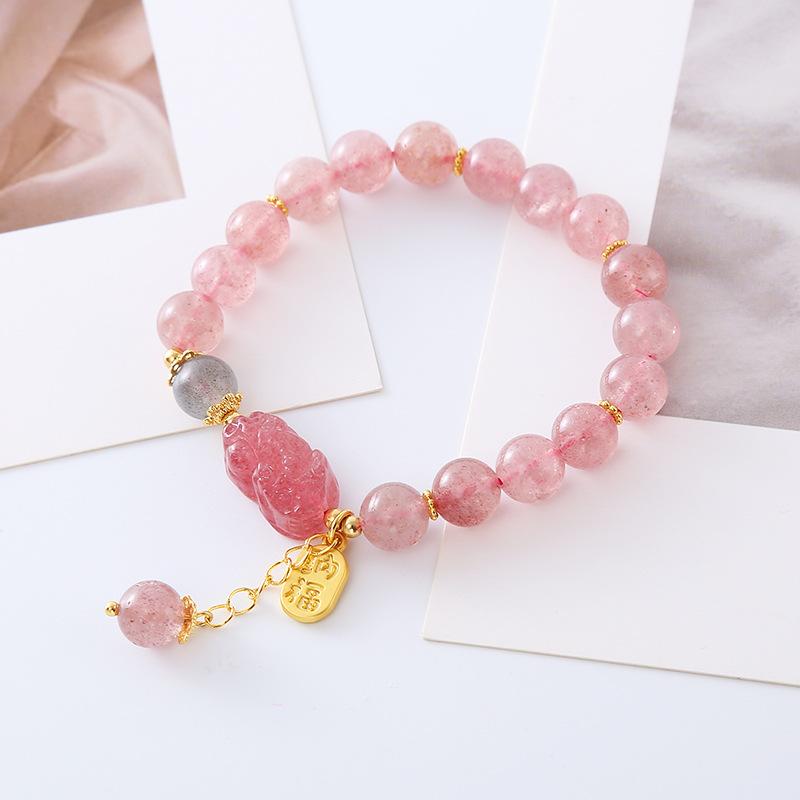 Natural Strawberry Crystal Bracelet Bangles Women Fashion Jewelry Accessories Gift