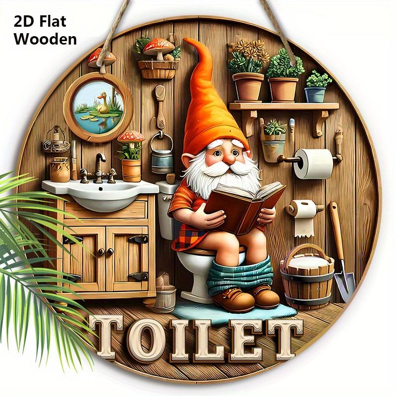 Rustic Wooden Toilet Sign with Charming Gnome Pattern - Decorative Plaque for Bathroom - Ideal Toilet Hanging Ornament