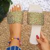 Large Size Colored Woven Slippers Women's Summer New Square Head Flat Bottom One Word Casual Beach Cool Slippers