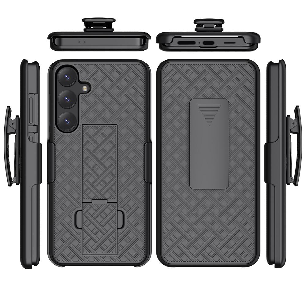 

for Galaxy S24 Cover,Woven 2 in 1 Hybrid Hard Shell Holster Combo Case With Kickstand & Belt Clip For Samsung Galaxy S24+ Plus S24