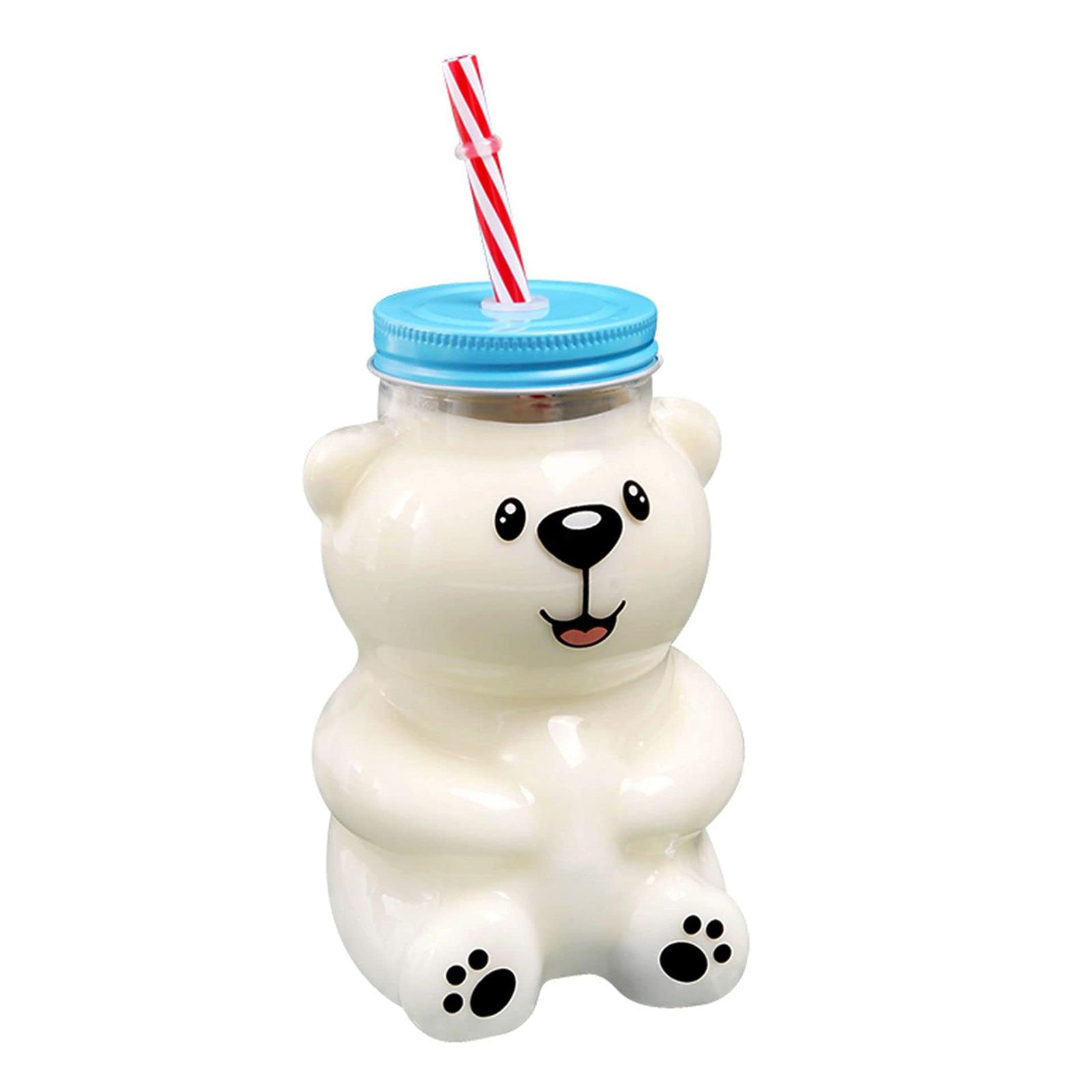 20oz Bear Straw Cup with Lid and Straw Cute Baby Straw Cups Glass (Smiling Bear)