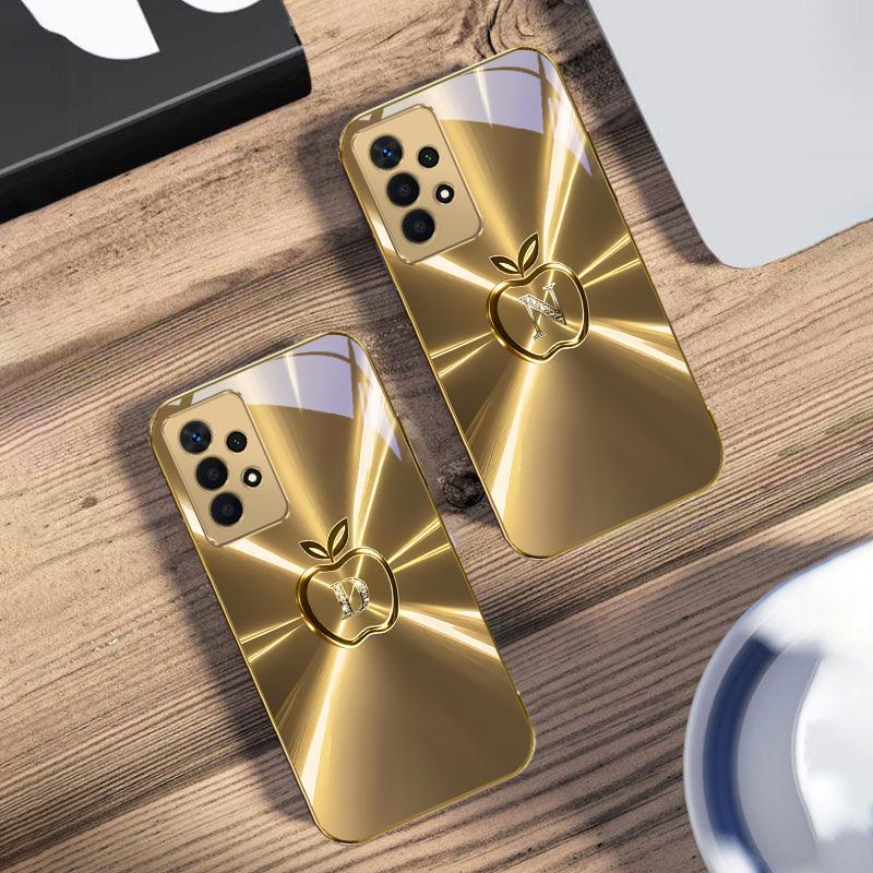 The golden letter "D" For Samsung A 01 52S A04 A05S A10 A12 A13 22 23 24 36 42 M02 Note 10 20Ultra 8 9 Golden glass phone case