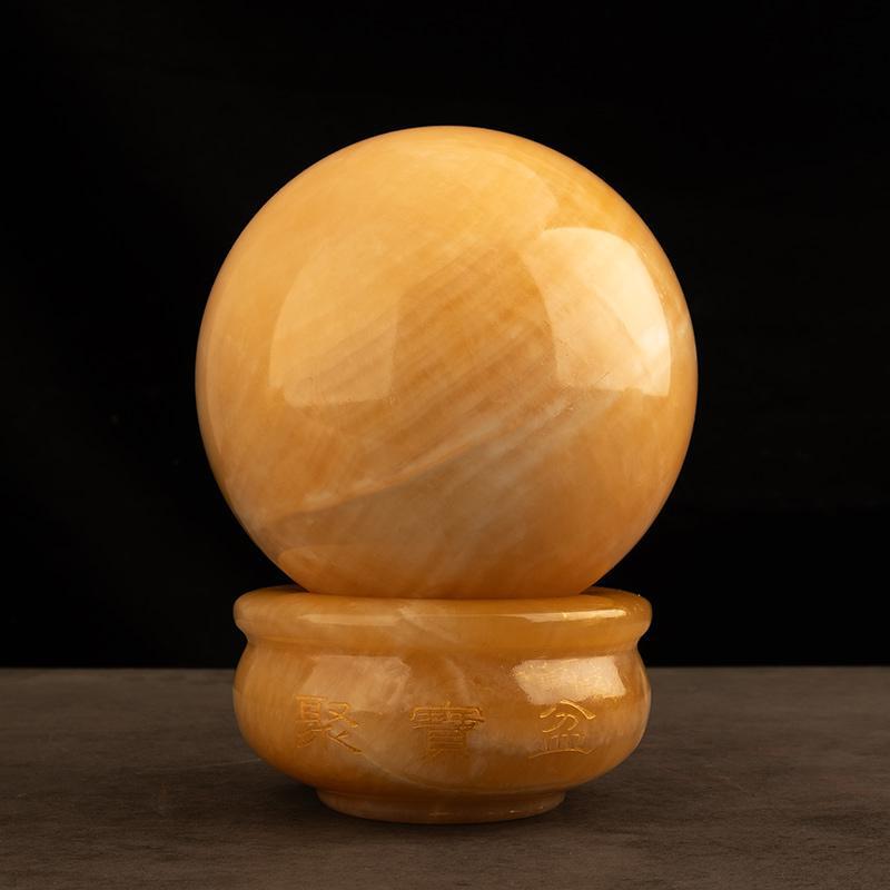 Polished Natural Yellow Topaz Crystal Ball for Feng Shui Wealth Enhancement and Kitchen Northwest Corner Decor