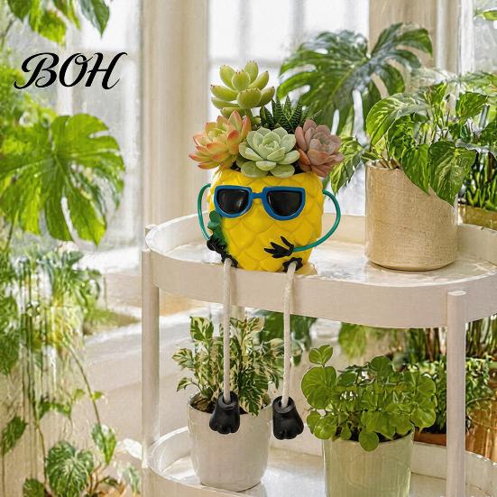 Small Decorative Vessel for Plants Pineapple Tabletop Planter, Succulents Pot with Hanging Legs, Versatile Modern Artistic Planter Desktop Organizer,