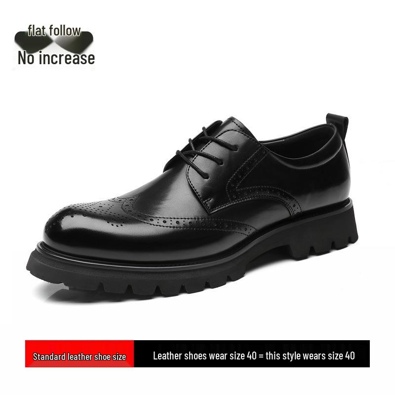 

Men s 8cm Brogue Business Derby Shoes - Lace-up Cowhide Leather 39