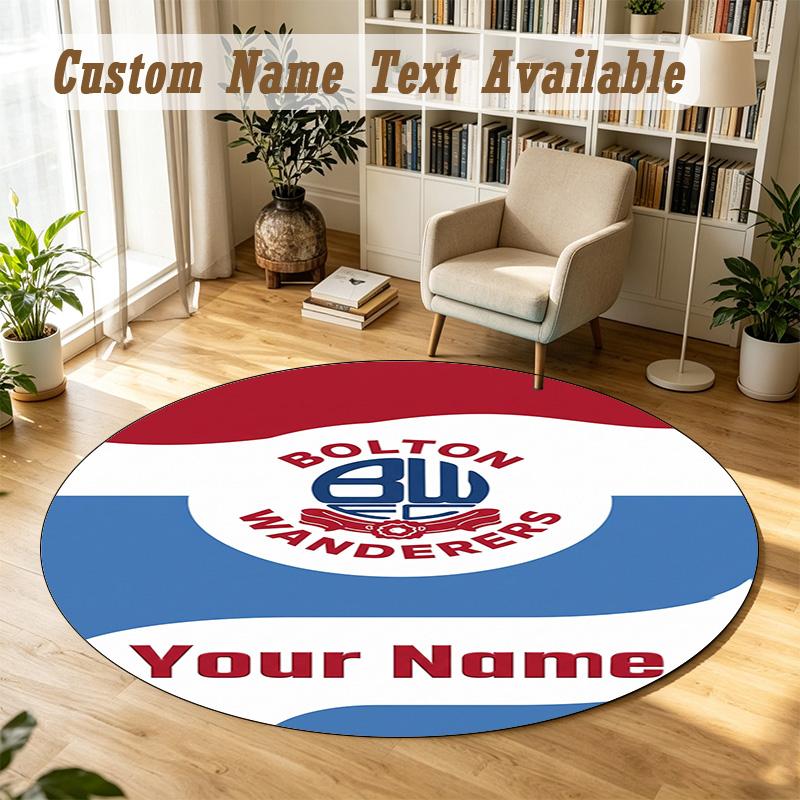 Round Rug Custom NameBolton Wanderers FC Pattern Non Slip Carpet Home Floor Decor