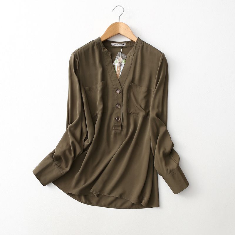 

Export Export Plus Size Women s Clothing Elegant V Neck Loose Slim Looking Artificial Cotton Shirt Women s Pure Color Cotton Silk Tops Black European code-XL (Bust size 126)