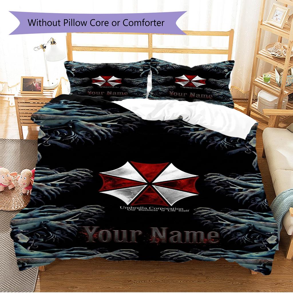 Name Custom Umbrella Corporation Pattern Bedding Set Quilt Cover Pillowcase Home Decor Gift (1 * Duvet Cover + 2 * Pillowcase, Without Core)