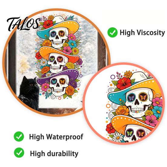 Seasonal Window Art for Parties Skeleton Undead Static Sticker, Waterproof PVC Decorative Decals, Durable Removable Autumn Scene Stickers Film Harvest