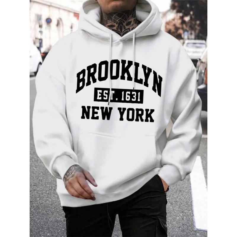 Beooklyn-New York Men's printed wool hoodie, warm hoodie, fur hoodie, casual and fashionable, large size, 1631