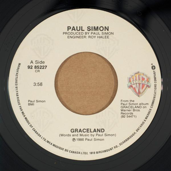 

7inch Record PAUL SIMON - Graceland 9285227 Warner Bros. Re 1986 Canada Rock Used