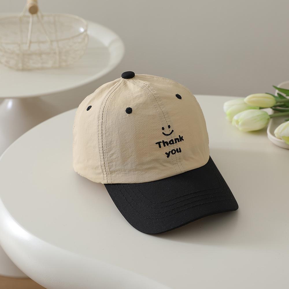 Kids' Korean-Style Smiley Face Embroidered Baseball Cap - Unisex, Quick-Dry, Sunshade, Duckbill Design for Summer.