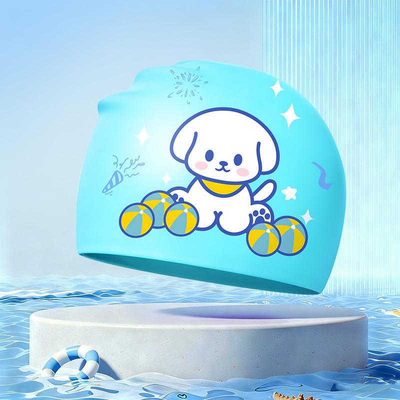 New Children's Cartoon Swimming Cap Cute Dolphin Waterproof Ear Protection Swimming Caps Kids Hot Spring Swimming Equipment