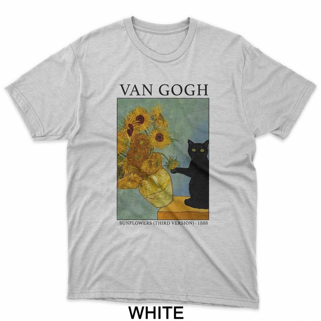 Van Gogh Black Cat With Sunflowers Funny Cat T-Shirt