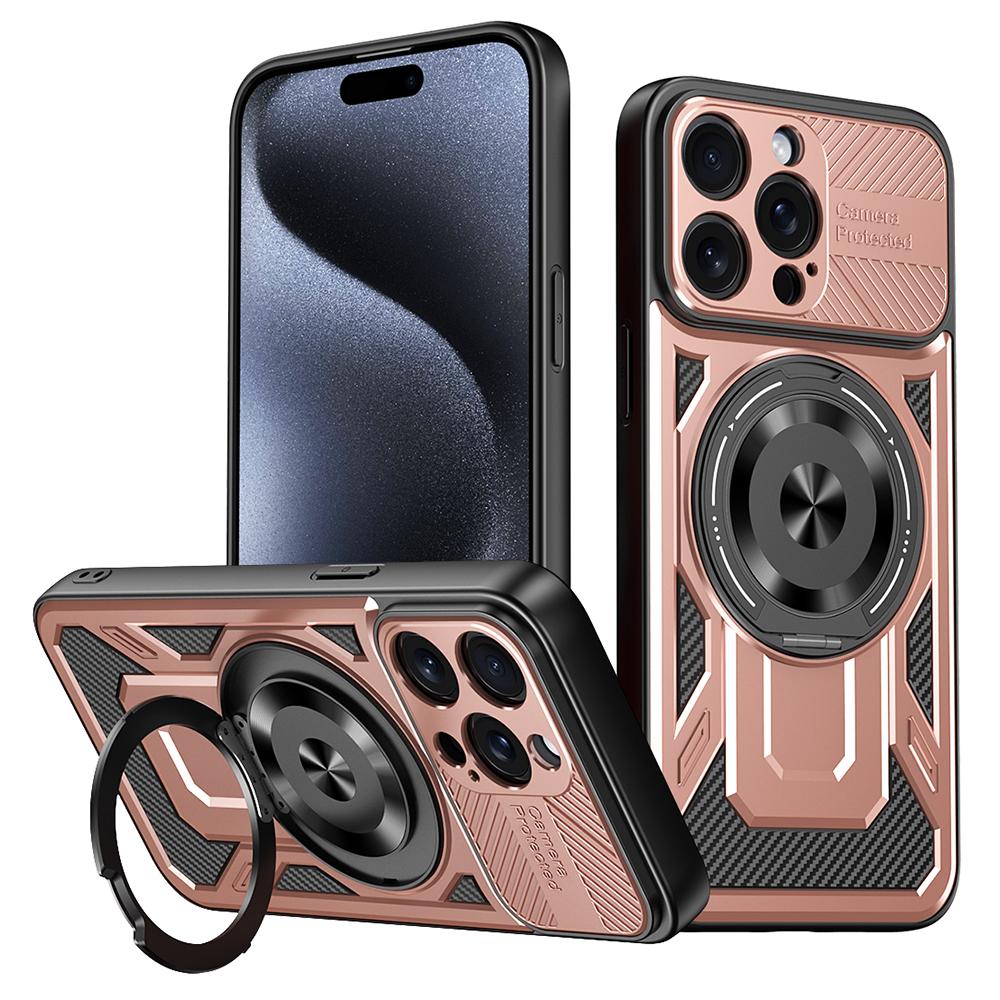 For iPhone 15 Pro Max Case Compatible with MagSafe Rotating Kickstand TPU+PC Phone Cover