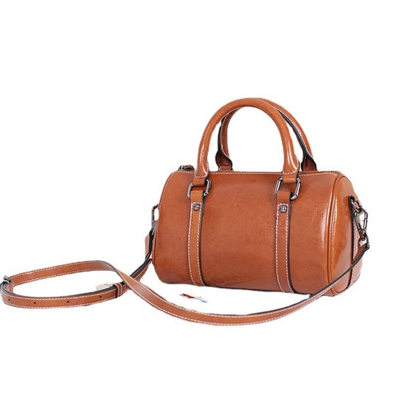 Small Single Leather Pillow Bag Women's Autumn and Winter New Boston Women's Bag Cowhide Handbag Messenger Bag Tide