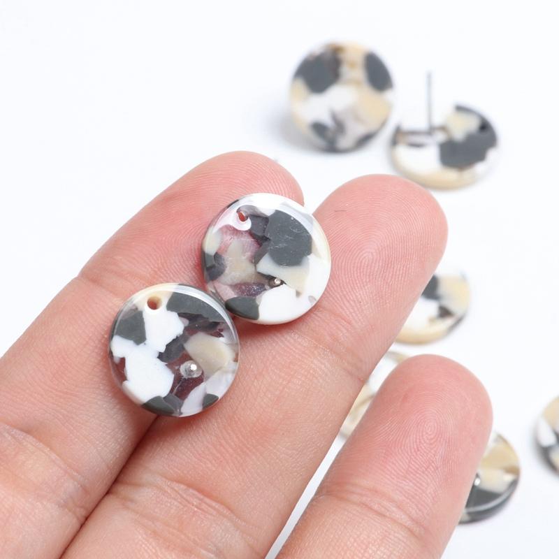 Neue Mode, Schildpatt-Steckohrringe, Acetat-Acryl-Steckohrringe für Damen, Runde Kreisstecker, Boho, Ohrring-Komponenten, 15mm