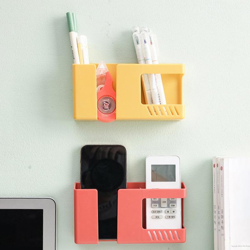 2 In 1 Wall-Mounted Mobile Phone Remote Control Storage Box Multifunctional Punch-Free Storage Rack Wall Debris Storage Holders