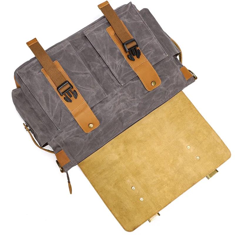 Vintage Leather Canvas Women's Men's Messenger Bag - Crossbody Shoulder Sling Casual Bag