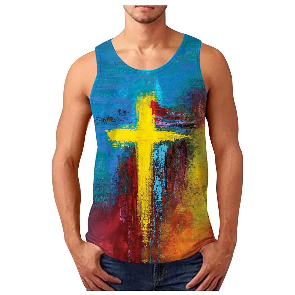 Mens Summer Surf Beach Tank Top Large Size Casual Breathable Sleeveless Top Loose  Print Tank Top Man Shirt