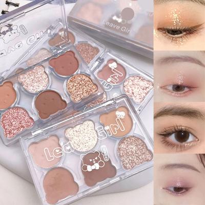 Brilhante multifuncional elegante de longa duração universal cores brilhantes aparência de urso 6 cores glitter placa de sombra de olho