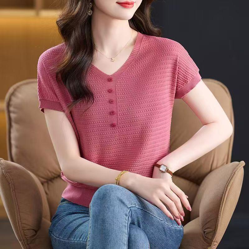 

Летняя женская трикотажная футболка с коротким рукавом, трикотажный свободный топ, стройнящая мама 2XL