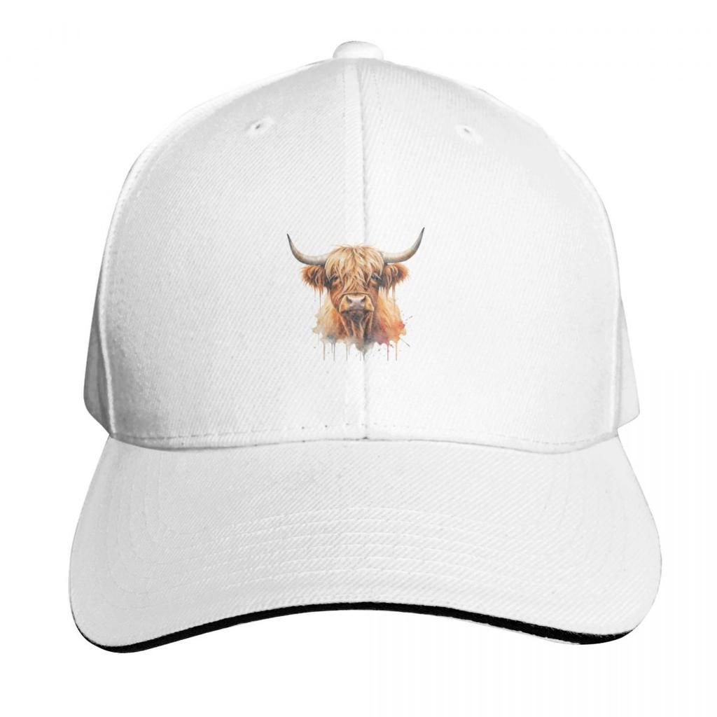 Highland Cattle Cow Longhaired Watercolor Baseball Cap Sports Cap Luxury Brand Western Hat Unisex Hat Unisexs Caps Womens
