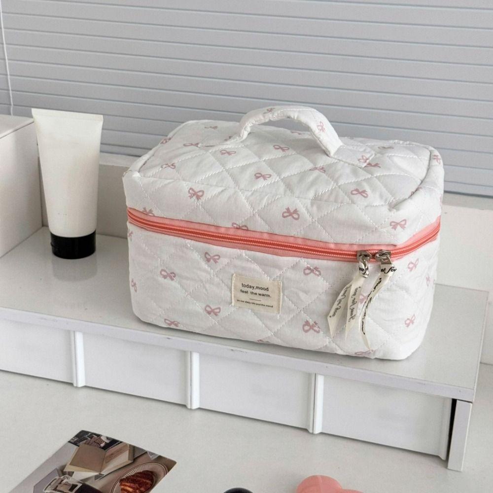 Fashion Blue Bow Women Cosmetic Bag Travel Pouch Large Capacity Makeup Bag 3 Type Zipper Storage Handbag Gifts