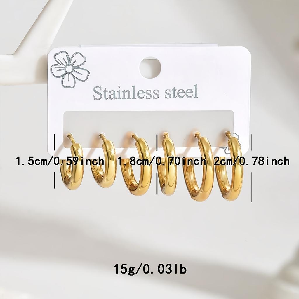 6pcs a Set of High-End Elegant Stainless Steel Six-Piece Women'S Small Ear Loops, High-Quality Stainless Steel Women Hoop Earrings