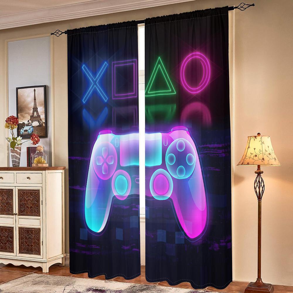 2 Pieces, Neon Colored Game Controller Curtains - Semi Blackout - Suitable for Living Room, Bedroom, Kitchen, Home Decoration