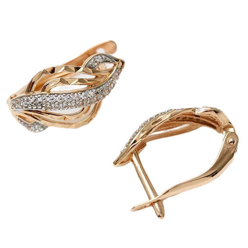 Exquisite Pure 585 Purple Gold Russian Color Gold Zircon Earrings Fashion Luxury Temperament Rose Gold Ear Jewelry