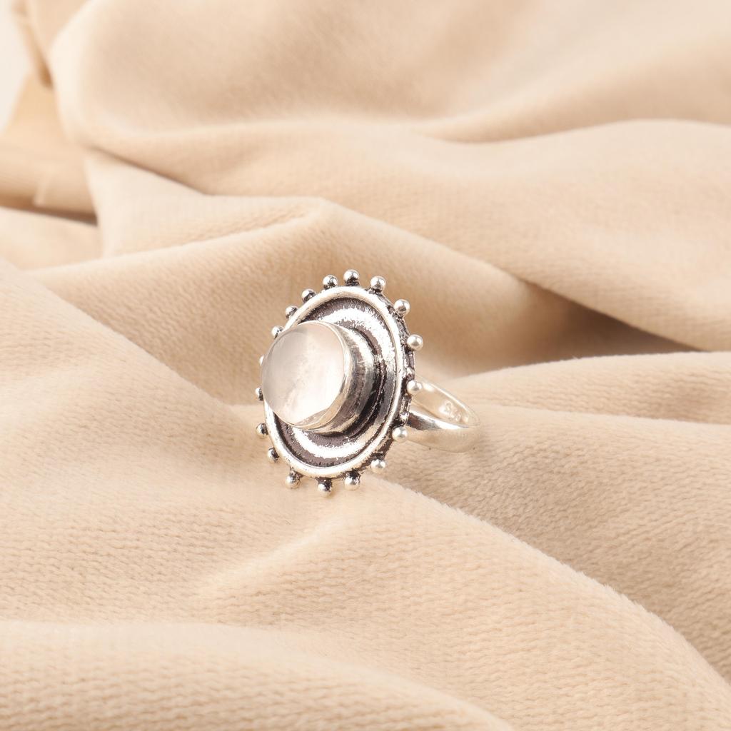 Rose Quartz Gemstone Jewelry, Handmade Silver Ring, 925 Sterling Silver Spiritual Ring, Boho Jewelry Gift For Grandma