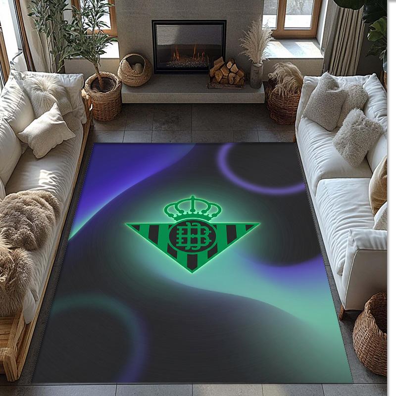 Real Betis Football Print Crystal Velvet Rug, Comfortable Water Absorbent Non Slip Indoor Floor Carpet