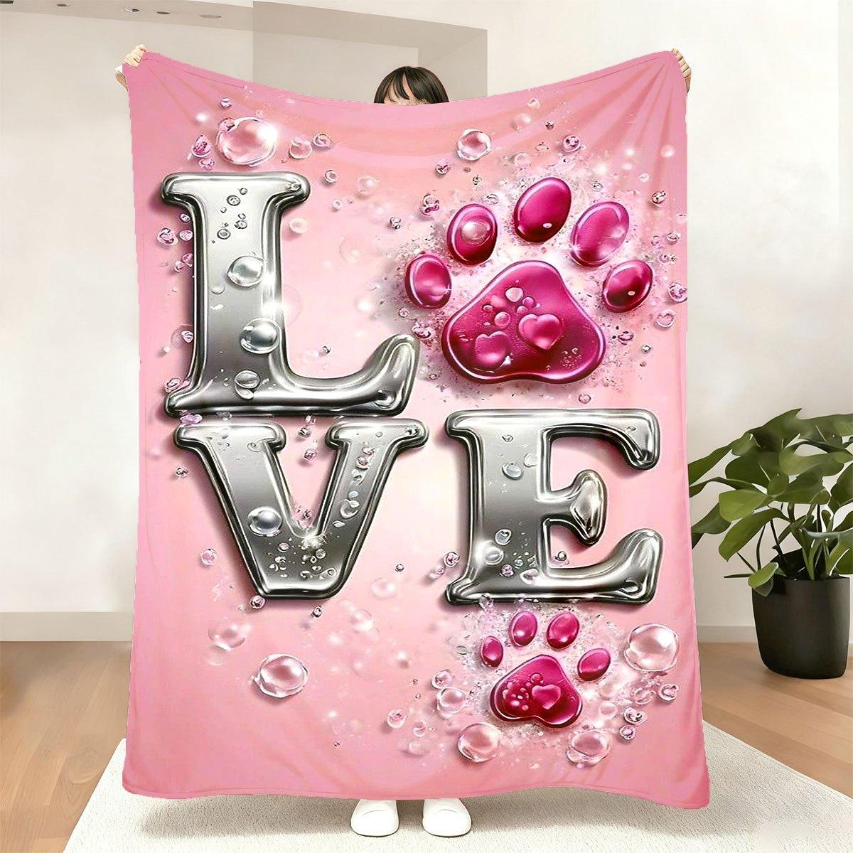 

Pink heartshaped paw print pattern Flannel printed blanket suitable for all seasons suitable for living room office sofa travel 75x100cm (30x40inch)