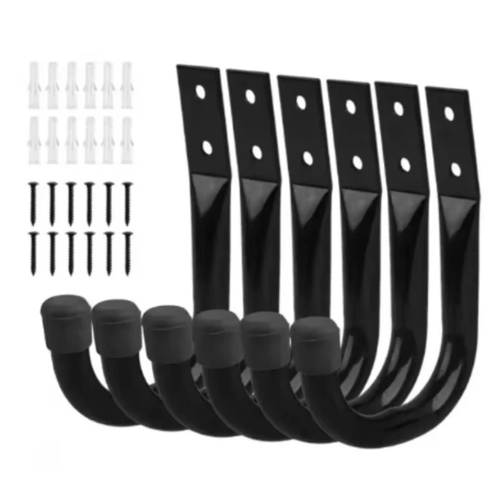 6PCS/Set J-Type Bike Wall Mount Hooks Anti-Slip Rubber Coating Bike Parking Hanger Garage Storage