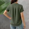 Women's Color Shirt Short Sleeve Button Casual Cotton And Hemp Pocket Top