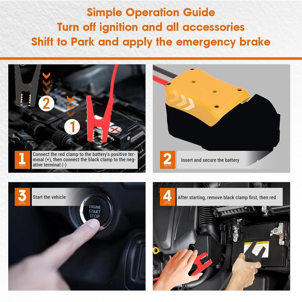 Jumper Cables For Car With Adapter Compatible With DE.Walt 20V Batteries, Silicone Wire 8AWG 2FT Alligator Clips Automotive Jump Starter Jumper