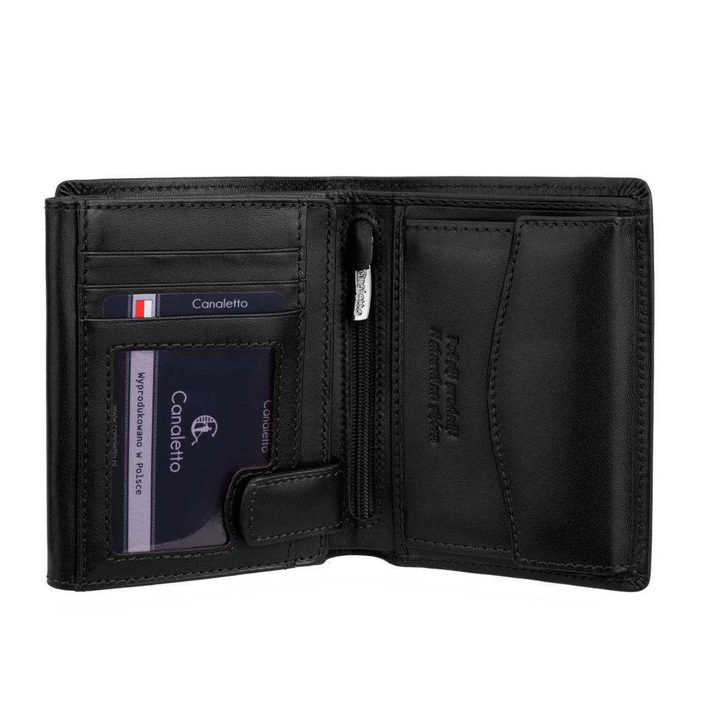 Męski czarny portfel Canaletto ze skóry garbowanej roślinnie z ochroną RFID PM265gr