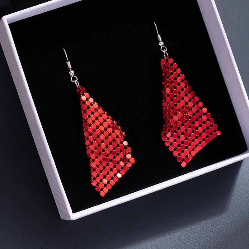 Colorful Sequined Fringed Earrings, High-End Square Geometric Long Earrings, Fashionable And Personalized Earrings.