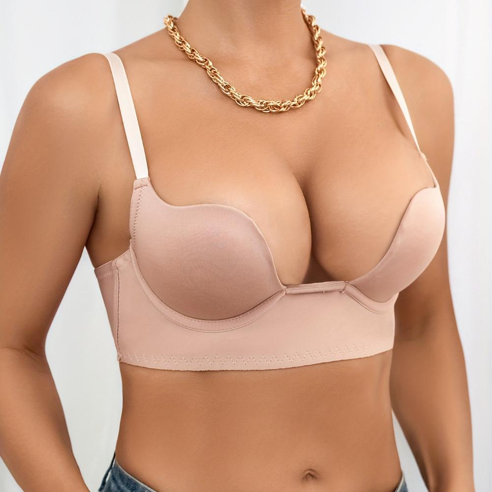 

Женское бесшовное нижнее белье, сексуальный бюстгальтер с U-образной чашкой, открытая спина, бюстгальтер с волшебным ремешком, женское вечернее платье, невидимое нижнее белье 85C хаки