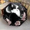 1 PC Automatic Folding Umbrella - Black and White Cat with Moon Pattern, Portable & Foldable Design with 8 Ribs, Christmas Birthday Gifts