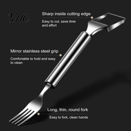 Fruit Cube Cutter 2-In-1 Watermelon Fork Slicer Stainless Steel Portable Compact Cutting Tools for Family Parties Camping Mango Pear Refreshing Tool