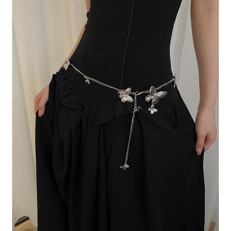 

Золотая цепочка на талию с бабочкой Женская летняя цепочка на талию с юбкой Металлическая цепочка Аксессуары Дизайнерский ремень серебряный