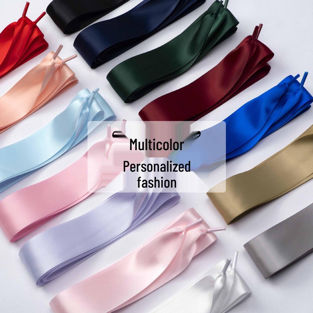 Silk Satin Ballet Bow Shoelaces, 4.0CM Double-Sided Bright White Ribbon Shoelaces